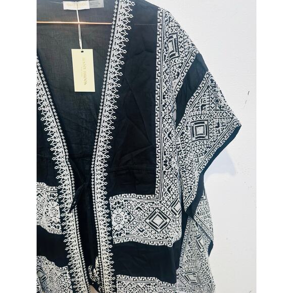 NWT RAMY BROOK Black White Tie Front Tassels Samira Mini Beachy Coverup Size XXS - Picture 6 of 11